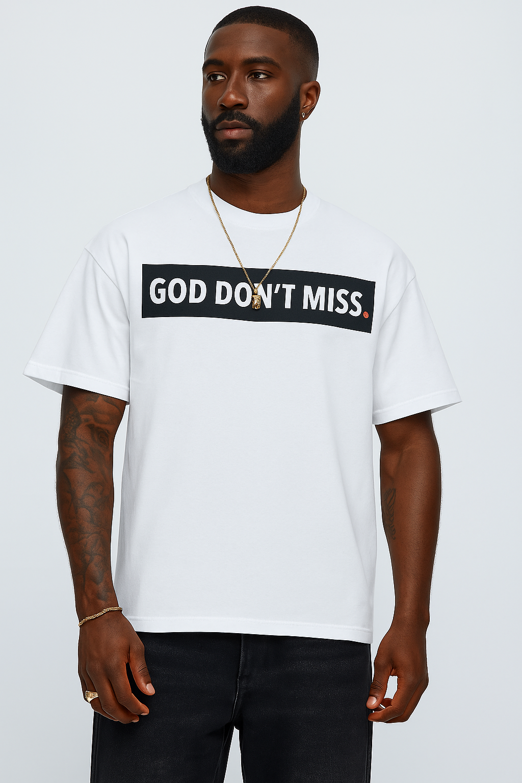 God Don't Miss - White Crew Tee